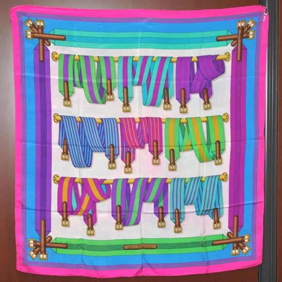Hermes Accessories - Authentic HERMES Carre 90 Scarf "Les Sangles" Silk Pink